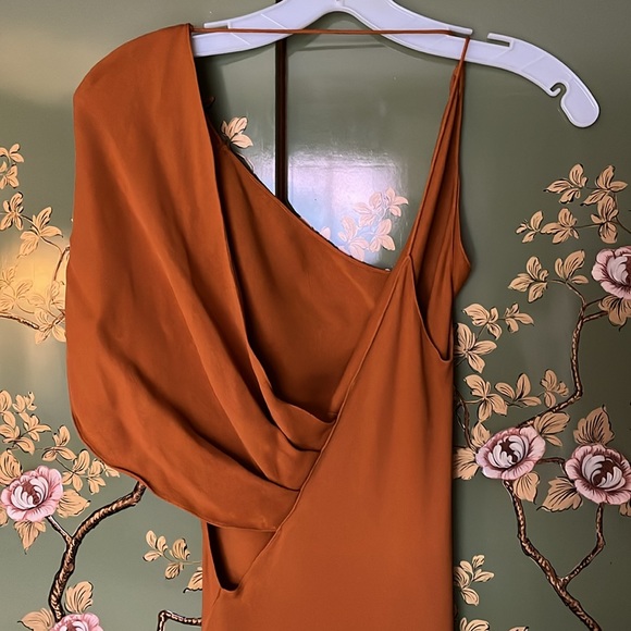 Alexander Wang Rust Asymmetrical 100% Silk Dress Sz 0 - Picture 6 of 13